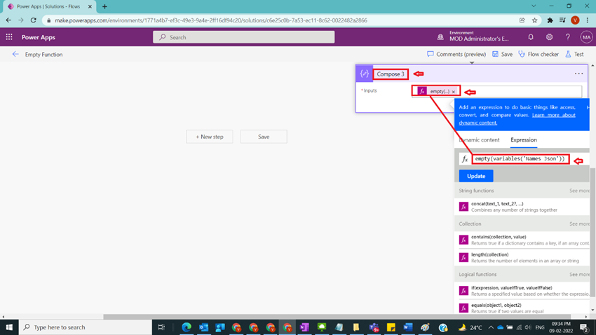 Usage of Empty Function in Power Automate
